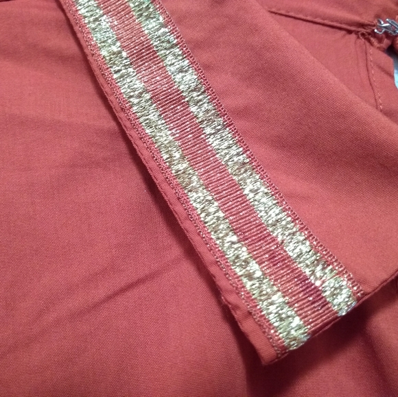 Bold & Gold Detailed, Burnt Orange Button Down Top - Picture 3 of 15